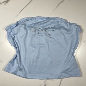 Light Blue Women's Strapless Top with Rhinestone Bow